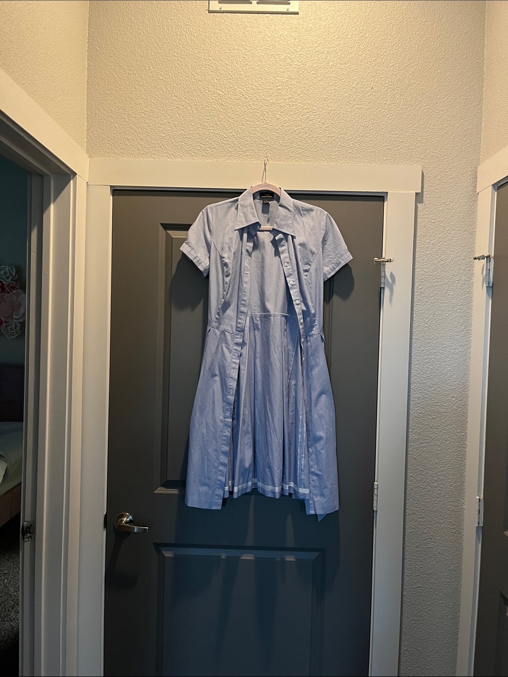 Brooks Brothers Light Blue Short-Sleeve Midi Shirt Dress